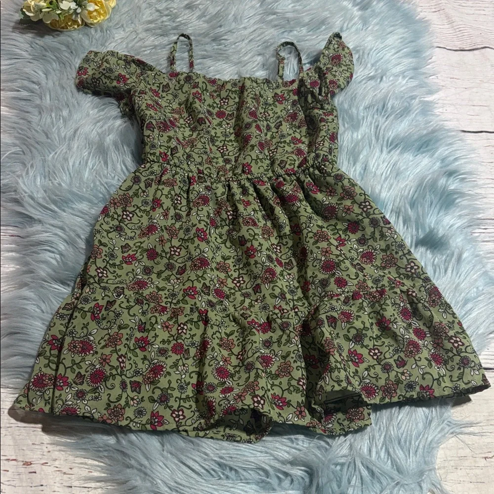 The Children’s Place Green and Purple Floral Kids Dress sz S
